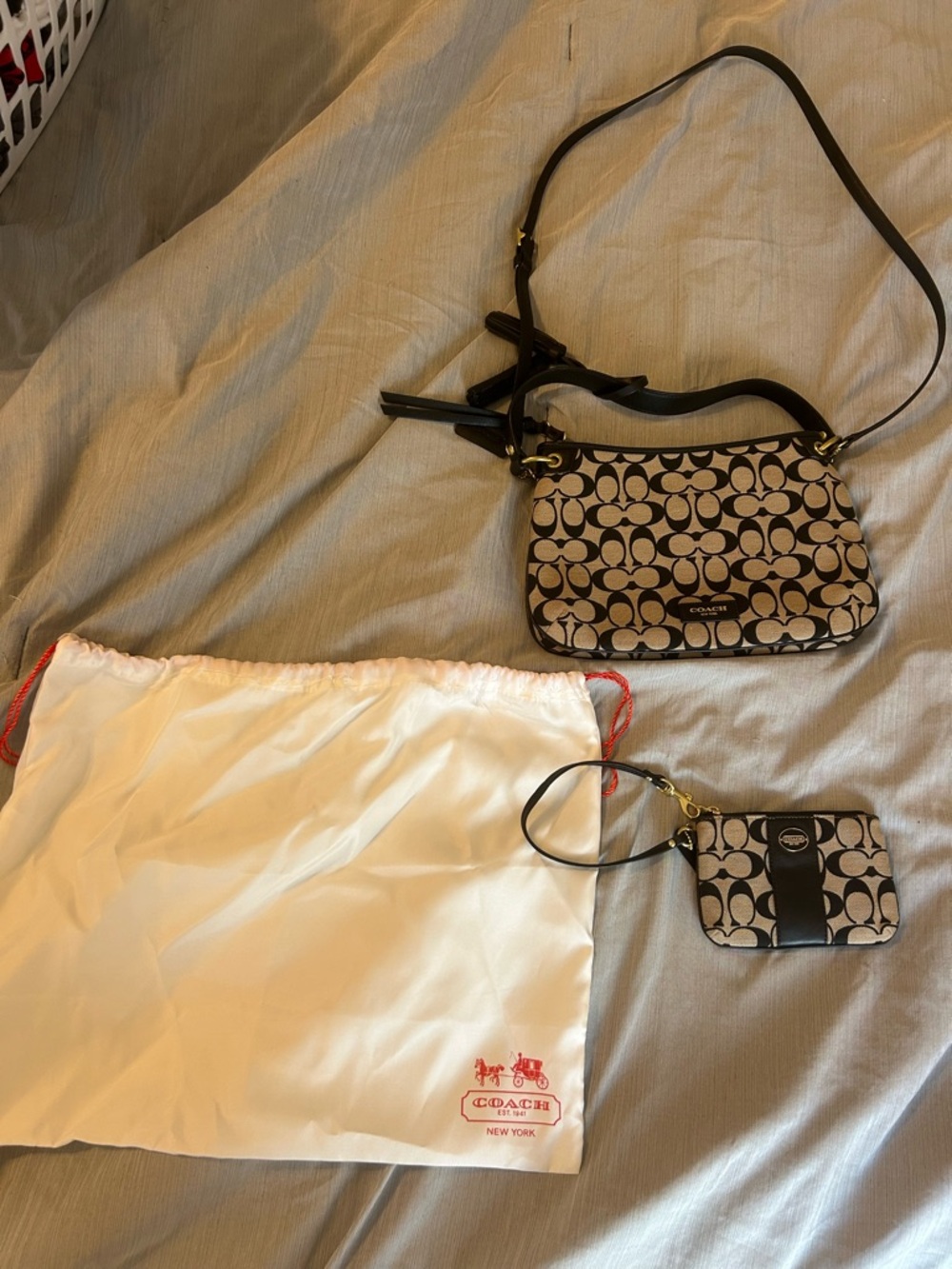 Coach Beige/Black Signature Canvas Crossbody with Wristlet